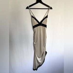 Forever 21 Velvet & Lace Asymmetrical Spaghetti Strap Dress Nude & Black Small